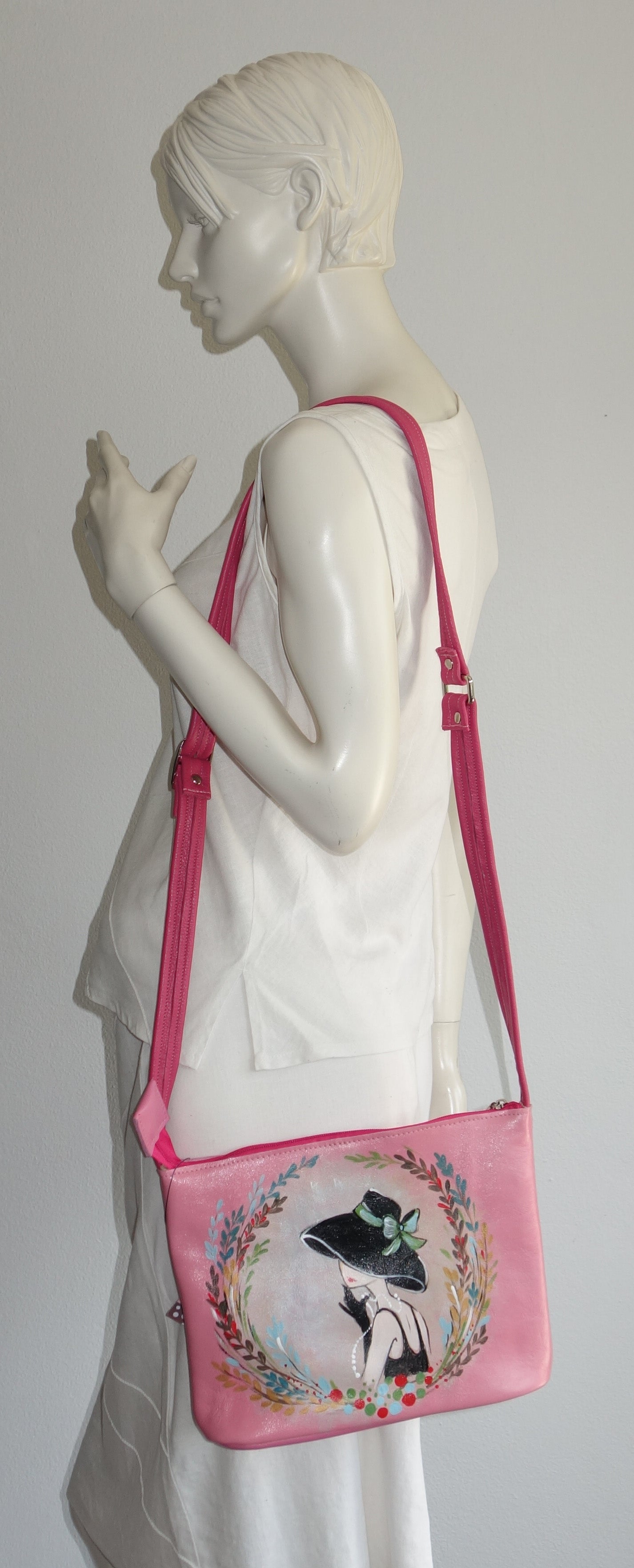 GEANTA DE PIELE NATURALA PORTRET ELEGANT CU PALARIE
