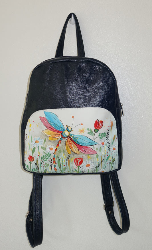 RUCSAC DE PIELE NATURALA GRADINA CU FLORI